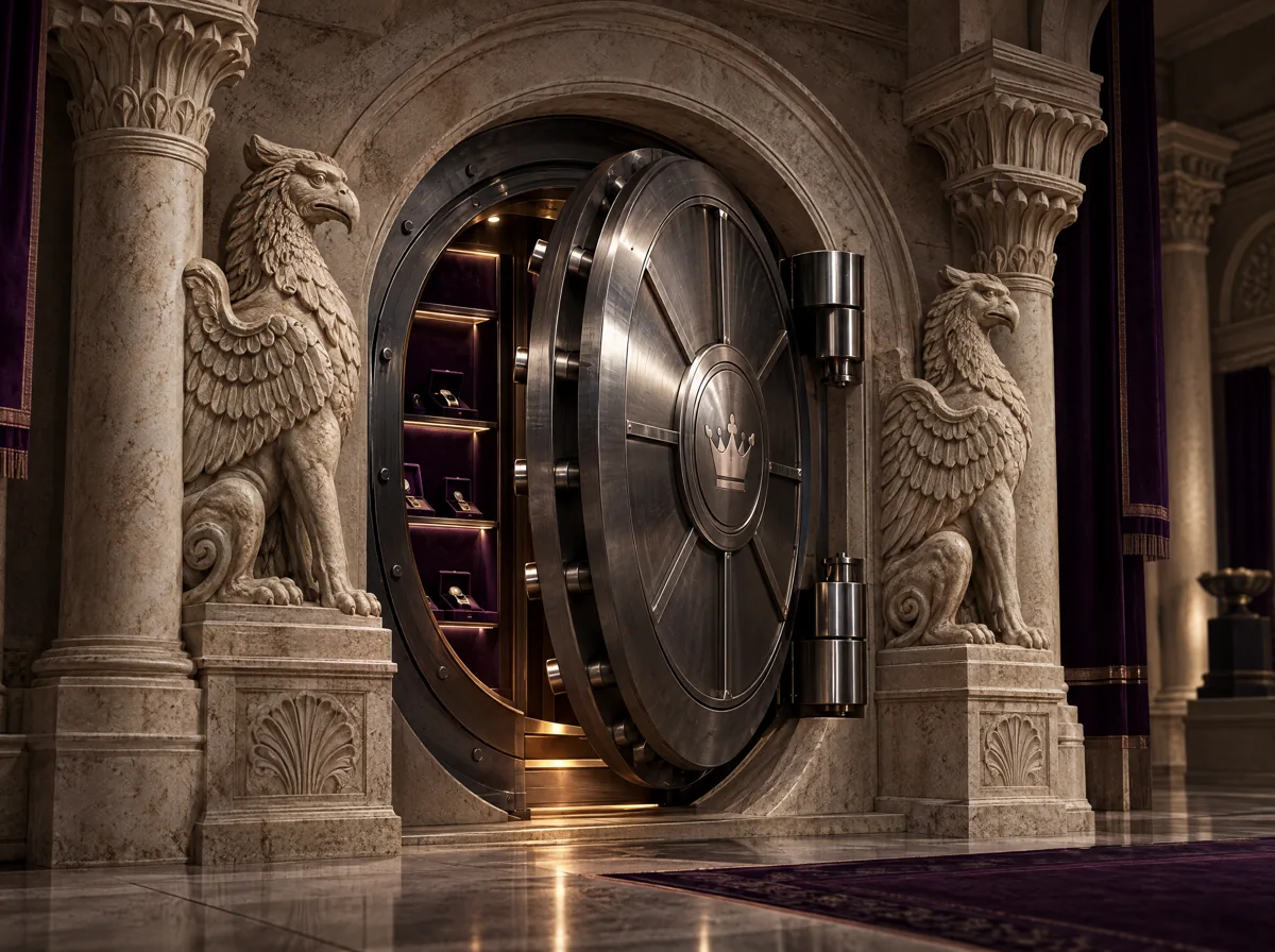 A secret silver vault set between carved stone griffins